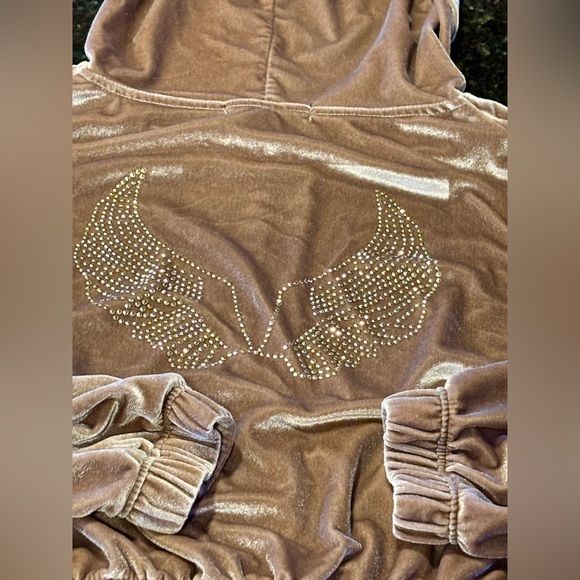 ⭐️Social Scene Y2K Junior Velour Studded Angel Wings Cropped Hoodie Zip Jacket⭐️ - Picture 3 of 5